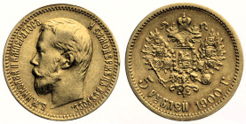 RUSSIA, Nicola II (1894-1917) 5 Rubli 1900 San Pietroburgo Fr 180 AU Oro Gold. gr. 4,28

SPL
