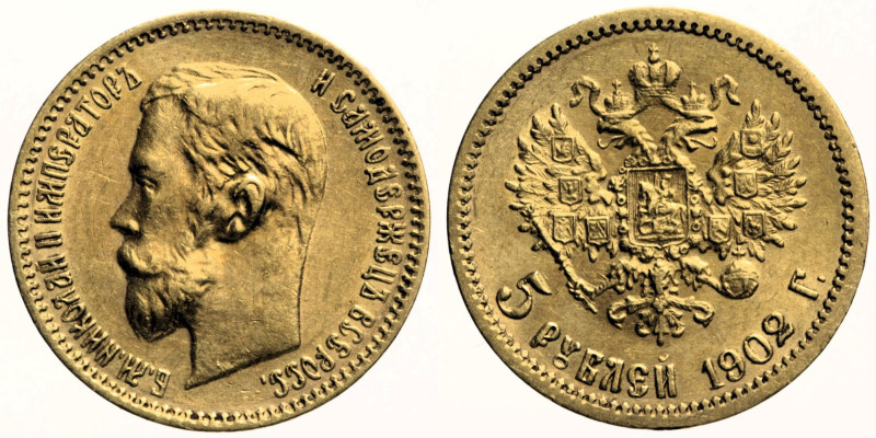 RUSSIA, Nicola II (1894-1917) 5 Rubli 1902 San Pietroburgo Fr 180 AU Oro Gold. g...