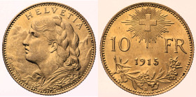 SWITZERLAND Confederation (1848 - ) 10 Francs 1915 B Berna KM 36 AU Oro Gold gr 3,23

FDC