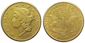 USA Repubblica Federale (1789 - ) 20 Dollars 1874 CC Carson City Fr. 176 Rare AU Oro Gold In Slab NGC VF Details - Cleaned 

VF Details - Cleaned