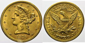 USA Repubblica Federale (1789 - ) 5 Dollars 1879 S San Francisco Fr 145 AU Oro Gold gr 8,36

SPL+