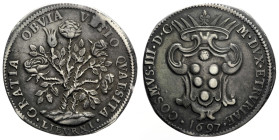 LIVORNO Cosimo III De’ Medici (1670-1723) Pezza della Rosa 1697 MIR 63/3 R AG gr. 25,84 Proveniente da montatura ma piacevole esemplare

BB/SPL