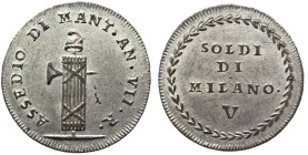 MANTOVA Assedio Austro-Russo (1799) 5 Soldi Gig. 2 KM537 MI Conservazione eccezionale In Slab NGC MS 64. TOP POP BEST GRADE NGC

MS 64