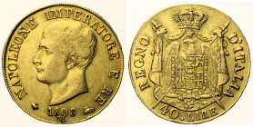 MILANO - Napoleone Re d’Italia (1805-1814) - 40 Lire 1808 Milano 1° tipo - Gig. 72 - Au Oro Gold - gr 12,89

BB