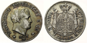 MILANO - Napoleone Re d’Italia (1805-1814) 2 Lire 1807 1° tipo Puntali aguzzi- Gig. 125 R AG - gr. 9,90 Bella patina iridescente

BB/SPL