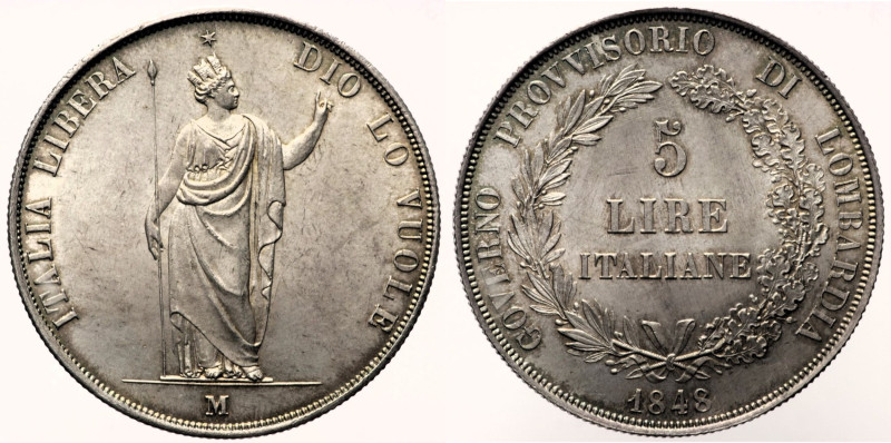 MILANO Governo Provvisorio di Lombardia (1848) 5 Lire 1848 Gig. 3 AG gr. 24,99
...