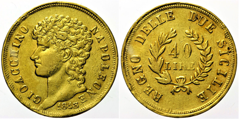 NAPOLI Gioacchino Napoleone Murat (1808-1815) 40 Lire 1813 Gig 8 NC AU Oro Gold ...