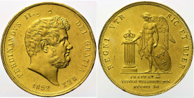 NAPOLI Ferdinando II di Borbone (1830-1859) 30 Ducati o Decupla 1852 Gig. 13 AU Oro Gold gr. 37,83 Colpi al bordo come di consueto. Bei rilievi e bel ...