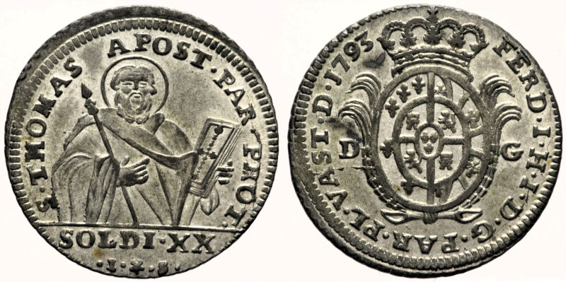 PARMA Ferdinando I di Borbone (1765-1802) 20 Soldi o Lira 1793 MIR 1081/6 MI gr ...