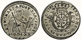PARMA Ferdinando I di Borbone (1765-1802) 20 Soldi o Lira 1793 MIR 1081/6 MI gr 3,96 Argentatura integra e brillante

qFDC