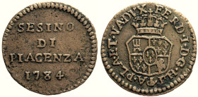 PIACENZA Ferdinando I di Borbone (1765-1802) Sesino 1784 MIR 1195 RRR CU gr 1,13 Tipologia di sesino comune per Parma ma estremamente rara per Piacenz...