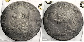 ROMA Stato Pontificio Sisto V (1585-1590) - Piastra A. V (1589) - Ag, Munt. 7, Ber 1313 RR moneta periziata Enrico Righi BB+ Si tratta della rara e fa...
