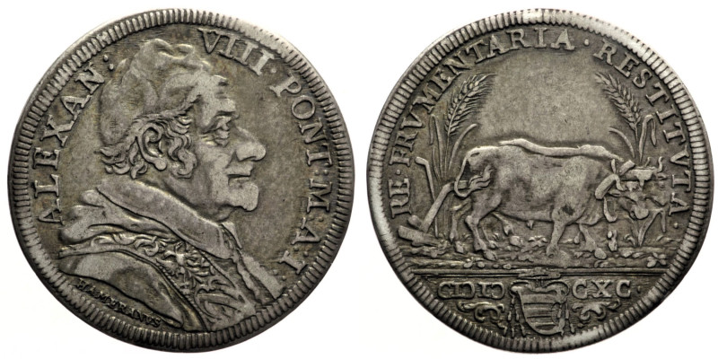 ROMA Stato Pontificio Alessandro VIII (1689-1691) Testone 1690 AN I Munt 16 AG 8...