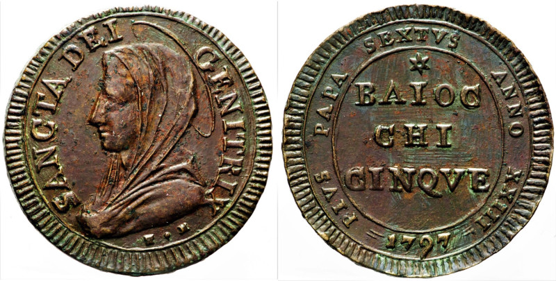 ROMA Stato Pontificio Pio VI (1775-1799) Madonnina da 5 Baiocchi 1797 Munt. 94 C...
