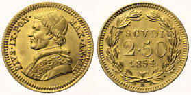 ROMA Stato Pontificio Pio IX (1846-1870) 2,5 Scudi 1854 AN VIII Gig. 13 AU Oro Gold gr. 4,33

qFDC/FDC