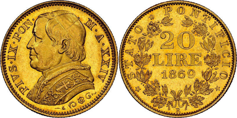 ROMA Stato Pontificio Pio IX (1846-1870) 20 Lire 1869 AN XXIV Gig. 272 AU Oro Go...