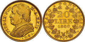 ROMA Stato Pontificio Pio IX (1846-1870) 20 Lire 1869 AN XXIV Gig. 272 AU Oro Gold In Slab NGC MS 64

MS 64