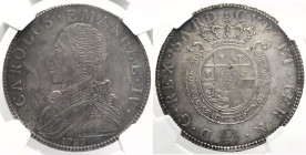 REGNO DI SARDEGNA - CARLO EMANUELE IV (1796-1800) Mezzo Scudo 1798 Torino Gig. 8 R AG In Slab NGC AU 55

AU 55