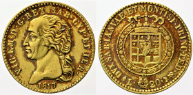 REGNO DI SARDEGNA - VITTORIO EMANUELE I (1802-1821) 20 Lire 1817 Torino Gig. 12 R AU Oro Gold gr. 6,41

SPL