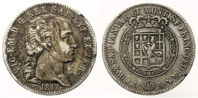 REGNO DI SARDEGNA - VITTORIO EMANUELE I (1802-1821) 5 Lire 1817 Torino Gig. 18 R AG gr.24,80 Colpetti al bordo

BB