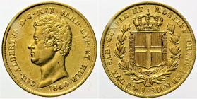REGNO DI SARDEGNA CARLO ALBERTO (1831-1849) - 20 Lire 1840 Genova - Gig. 40 - AU Oro - gr 6,44 fondi lucenti

SPL+