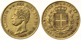 REGNO DI SARDEGNA CARLO ALBERTO (1831-1849) - 20 Lire 1847 Genova - Gig. 40 - AU Oro - gr 6,42 colpetti al bordo

BB/SPL