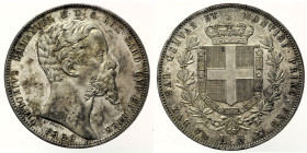 REGNO DI SARDEGNA VITTORIO EMANUELE II (1849-1861) - 5 Lire 1859 Genova Gig. 47 R AG gr 25,08

SPL/FDC