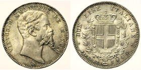 RE ELETTO VITTORIO EMANUELE II (1859-1861) 2 Lire 1860 Firenze Gig. 7 R AG gr. 9,92. Conservazione eccezionale

FDC