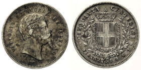 RE ELETTO VITTORIO EMANUELE II (1859-1861) 50 Centesimi 1861 Firenze Gig. 16 RRRR AG gr. 2,50

BB+