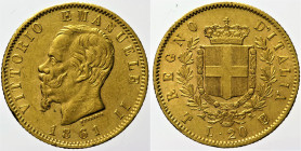 REGNO D’ITALIA VITTORIO EMANUELE II (1861-1878) - 20 lire 1861 Torino Gig 5 Au Oro Gold gr. 6,43 colpetto al bordo

BB/SPL