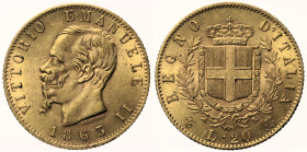 REGNO D’ITALIA VITTORIO EMANUELE II (1861-1878) - 20 lire 1863 Torino Gig 7 Au Oro Gold gr. 6,43

qFDC