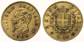 REGNO D’ITALIA VITTORIO EMANUELE II (1861-1878) - 10 lire 1863 Torino Gig 27 Au Oro Gold gr. 3,20 colpetto al bordo

BB