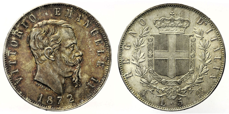 REGNO D’ITALIA VITTORIO EMANUELE II (1861-1878) - 5 lire 1872 Milano - Gig. 44 A...
