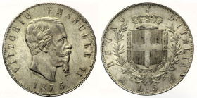 REGNO D’ITALIA VITTORIO EMANUELE II (1861-1878) - 5 lire 1875 Milano - Gig. 49 AG - gr. 24,90

SPL