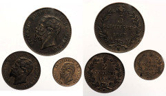 REGNO D’ITALIA VITTORIO EMANUELE II (1861-1878) Lotto di 3 pezzi. 5 Centesimi 1867 M (BB); 2 Centesimi 1867 M (qSPL) e 1 Centesimi 1861 M (qFDC) CU
...