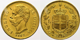 REGNO D’ITALIA UMBERTO I (1878-1900) 20 Lire 1882 R Roma 1 rovesciato su 1 Gig 12 bis1 RRR AU Oro Gold gr. 6,45

FDC