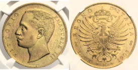 REGNO D’ITALIA VITTORIO EMANUELE III (1900-1943) 100 Lire 1903 Roma Gig 1 RR AU Oro Gold In Slab NGC MS 60

MS 60