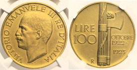 REGNO D’ITALIA VITTORIO EMANUELE III (1900-1943) 100 Lire 1923 Roma Gig 7 R AU Oro Gold. Conservazione assolutamente eccezionale. In Slab NGC MS 64 MA...