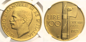 REGNO D’ITALIA VITTORIO EMANUELE III (1900-1943) 100 Lire 1923 Roma Gig 7 R AU Oro Gold In Slab NGC MS 62 MATTE

MS 62 MATTE