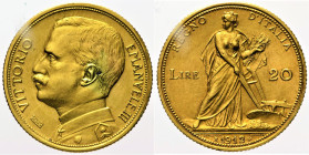 REGNO D’ITALIA VITTORIO EMANUELE III (1900-1943) 20 Lire 1912 Roma Gig 31 R AU Oro Gold gr. 6,45 mancanza di metallo e graffietto al dir

qFDC