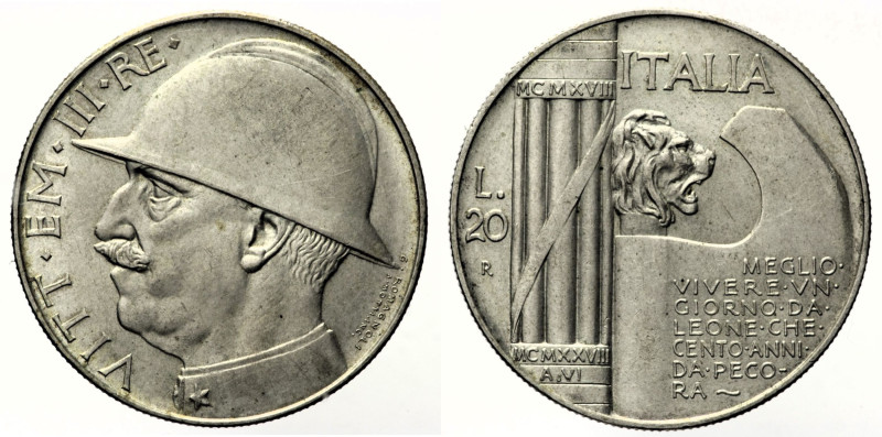 REGNO D’ITALIA VITTORIO EMANUELE III (1900-1943) 20 Lire 1928 Elmetto Roma Gig 4...