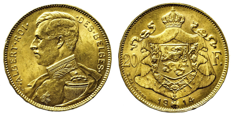 BELGIO Alberto I (1909-1934) 20 Franchi 1914 Bruxelles Fr 421 Legende in frances...