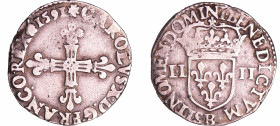 France - Charles X (1589-1590) - Quart d'écu - 1591 B (Rouen)