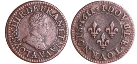 France - Louis XIII (1610-1643) - Double tournois au buste enfantin et col plat - 1611 A (Paris)