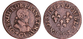 France - Louis XIII (1610-1643) - Double tournois au buste enfantin et col plat - 1619 G (Poitiers)