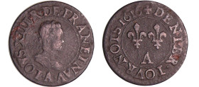 France - Louis XIII (1610-1643) - Denier tournois au buste enfantin et col plat - 1616 A (Paris)