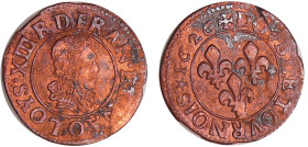 France - Louis XIII (1610-1643) - Double tournois au buste juvénile et col fraisé - 1626 O (Riom)
