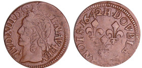 France - Louis XIII (1610-1643) - Double tournois de Warin - 1642 H (La Rochelle)