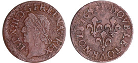 France - Louis XIII (1610-1643) - Double tournois de Warin - 1643 H (La Rochelle)