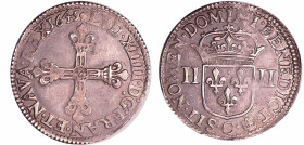 France - Louis XIV (1643-1715) - ¼ d'écu, frappe au marteau, avers côté croix - 1645 C (Saint-Lô)